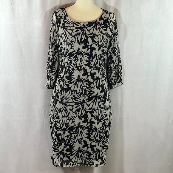 HAANI Petite Gray & Black Abstract Floral Print Stretch Dress Size PS - Picture 1 of 7